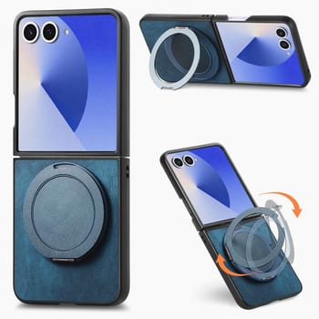 Чехол Retro Leather Rotation Round Holder с поворотным круглым держателем на Samsung Galaxy Flip8 5G — синий