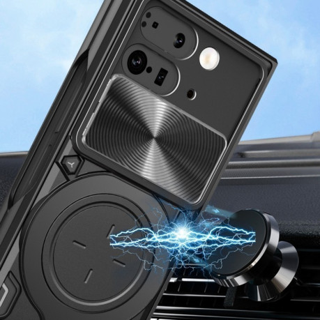 Чохол із шторкою камери CD фактурою та підставкою на Google Pixel 9 Pro Fold - сріблястий