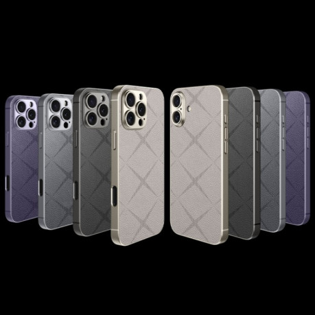 Противоударный чехол GKK Asterism Metal Paint Skin Feel Leather для iPhone 16 Pro Max - серый