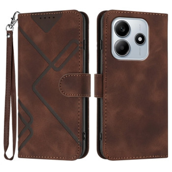 Чехол-книжка Line Pattern Skin Feel Leather для Xiaomi Redmi Note 14 5G/Poco M7 Pro 5G - кофейный