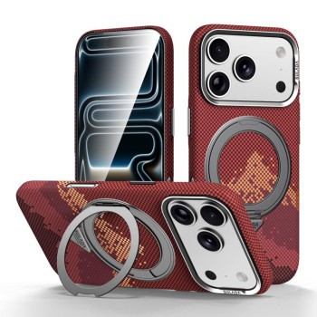 Кевларовий чохол Sulada Kevlar Pixel Grid з поворотним магнітним тримачем на iPhone 18 Pro — червоний