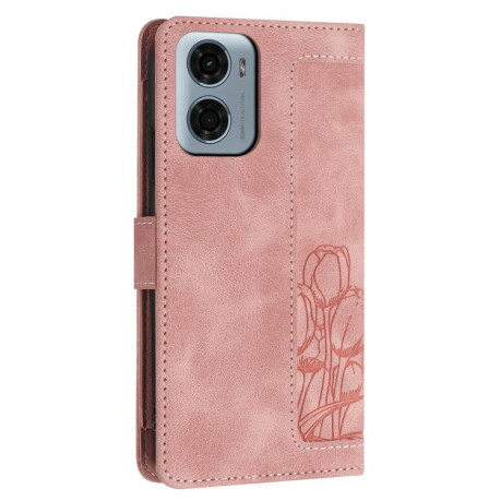 Чехол-книжка Tulips Embossed Leather для Motorola Moto G05 - розовый