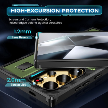 Протиударний чохол Ring Holder Carbon Fiber PC Hybrid TPU  для Samsung Galaxy S25 Ultra 5G - зелений