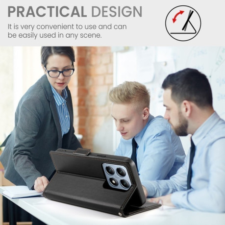 Чохол-книжка Side Buckle Magnetic Frosted Leather для Xiaomi 14T Pro - чорний