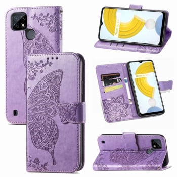 Чехол-книжка Butterfly Love Flower Embossed на Realme C21Y/C25Y - светло-фиолетовый