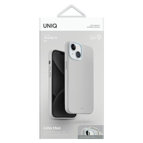 Оригинальный чехол UNIQ etui Lino Hue  для iPhone 15 - серые