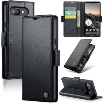 Чехол-книжка CaseMe 023 Butterfly Buckle Litchi Texture RFID Anti-theft Leather для Google Pixel 9a - черный