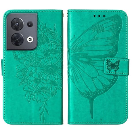 Чехол-книжка Embossed Butterfly для OPPO Reno 8 - зеленый