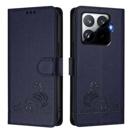 Чехол-книжка Cat Embossing Pattern на Xiaomi 15T Pro 5G - синий