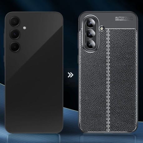Противоударный чехол Litchi Texture на Samsung Galaxy A56 5G - черный