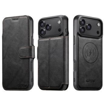Чохол-книжка Suteni Q06 2-in-1 Multi-function з MagSafe і магнітним хлястиком на iPhone 17 Pro — чорний
