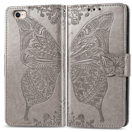 Чехол-книжка Butterfly Love Flower Embossed на iPhone SE 3/2 2022/2020/7/8 - серый