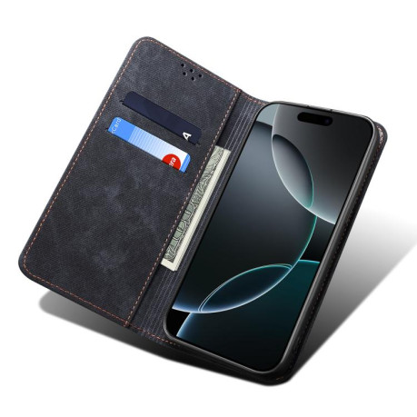 Чохол книжка Denim Texture Casual Style на Motorola Edge 60 Fusion - чорний