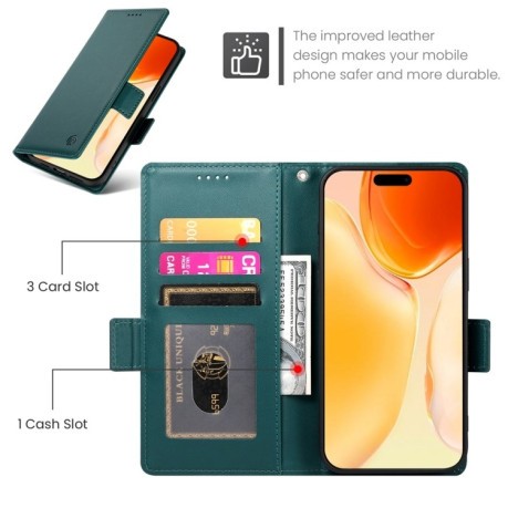 Чехол-книжка Side Buckle Magnetic Frosted Leather для iPhone 16 Plus - зеленый