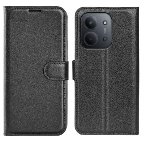Чехол-книжка с фактурой Litchi и магнитным хлястиком на Xiaomi Redmi 15C 5G / 4G EU 173mm - черный