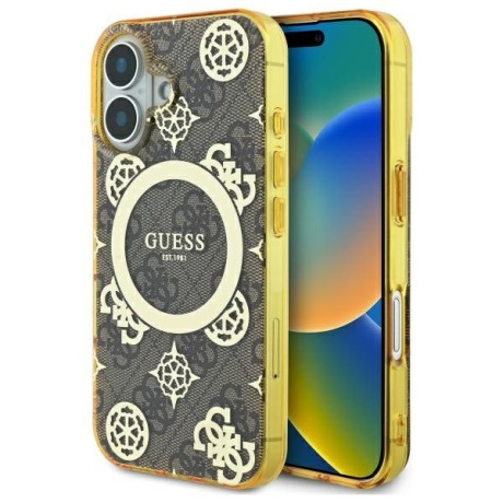 Оригинальный чехол Guess IML Peony On 4G Background MagSafe для iPhone 16  - Brown