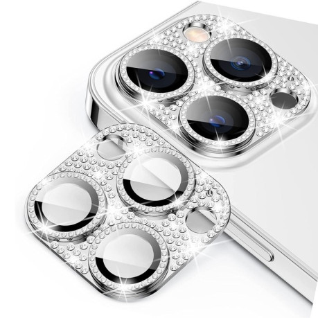 Защитное стекло на камеру ENKAY Hat-Prince Blink Diamond Camera Lens Aluminium Alloy для iPhone 15 Pro / 15 Pro Max - серебристое