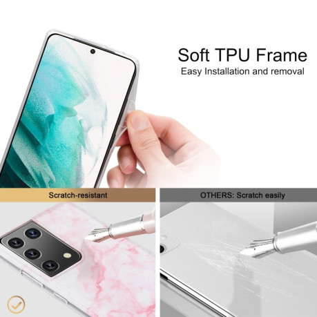 Противоударный чехол Glossy Marble IMD на Samsung Galaxy S21 Ultra - белый