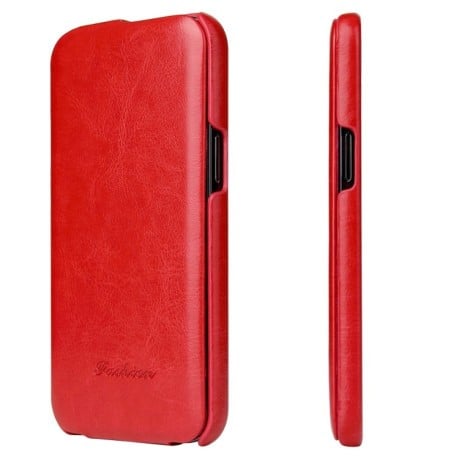 Кожаный флип-чехол Fierre Shann Retro Oil Wax Texture на iPhone 12 Pro Max - красный
