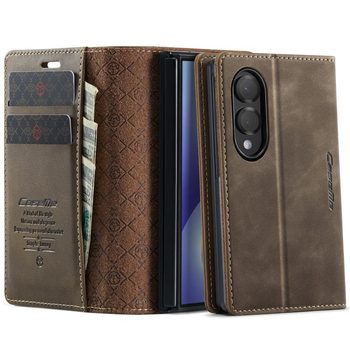 Чехол-книжка CaseMe 033 с фактурой Calf и защитой от сканирования RFID на Samsung Galaxy Fold8 5G — кофейный