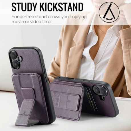 Чехол Fierre Shann Oil Wax Cow Leather Card Holder на iPhone 16 - фиолетовый
