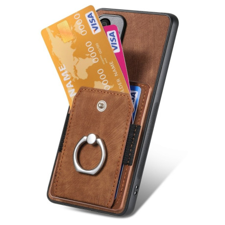 Чехол-книжка Retro Skin-feel Ring Card Wallet для Xiaomi Redmi Note 13 - коричневый
