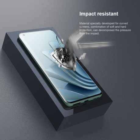Комплект гнучкого захисного скла NILLKIN Impact Resistant Curved Surface Tempered Glass Film для OnePlus 10 Pro- прозоре з чорною каймою