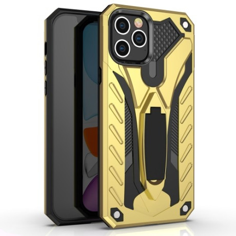 Противоударный чехол Armor Knight Series with Holder на iPhone 12 Pro Max - золотой
