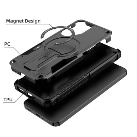 Противоударный чехол MagSafe Holder Armor PC Hybrid для Samsung Galaxy A36 / A56 5G - черный