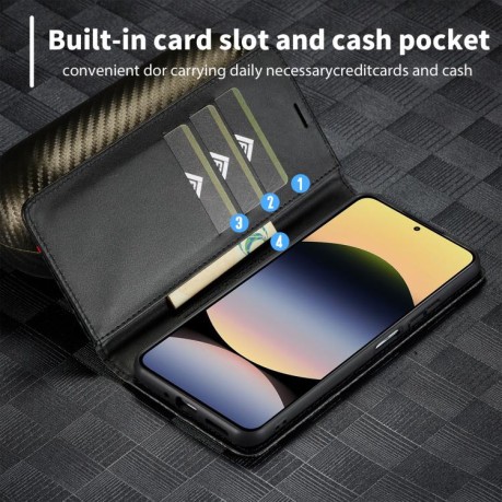 Чехол-книжка LCIMEEKE Carbon Fiber для  Xiaomi Redmi Note 14 4G 164.48  - Black