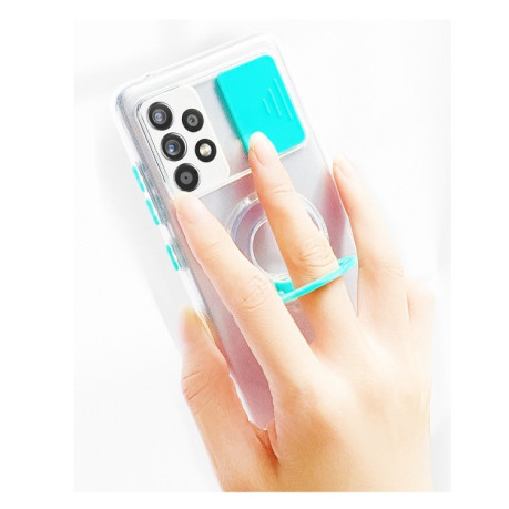Противоударный чехол Sliding Camera with Ring Holder для Samsung Galaxy A33 5G  - прозрачно- синий