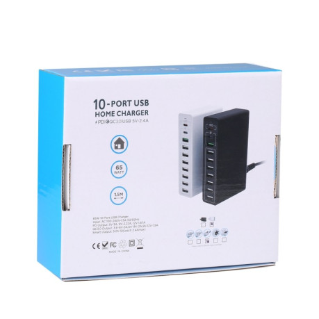 Багатофункціональний зарядний пристрій MFT-03Q 10 in 1 65W QC3 USB Smart Fast Charger - чорний