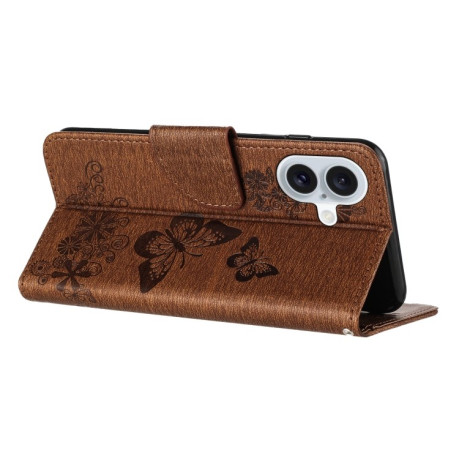 Чохол-книжка Embossed Butterfly для iPhone 16 Plus - коричневий