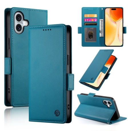 Чехол-книжка Side Buckle Magnetic Frosted Leather для iPhone 16 Plus - синий