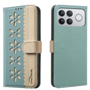 Чехол-книжка Splicing Color Hollow Flower Pattern RFID на Xiaomi Redmi K90 Pro Max/Poco F8 Ultra — зелёный