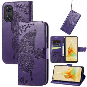 Чехол-книжка Butterfly Love Flower Embossed для OPPO Reno8 T 4G - фиолетовый