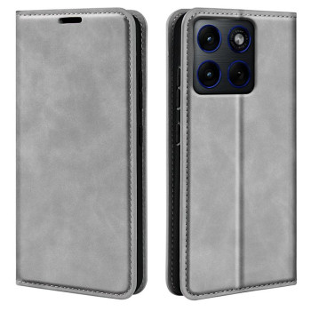 Чехол-книжка в стиле Retro мягкое покрытие Skin Feel деловой дизайн на Motorola Edge 70 5G — серый