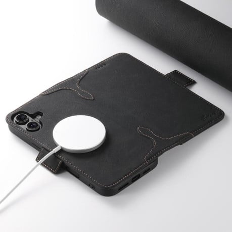 Чехол-книжка SUTENI J07 Multifunctional с Magsafe и магнитным хлястиком на iPhone 17 - черный