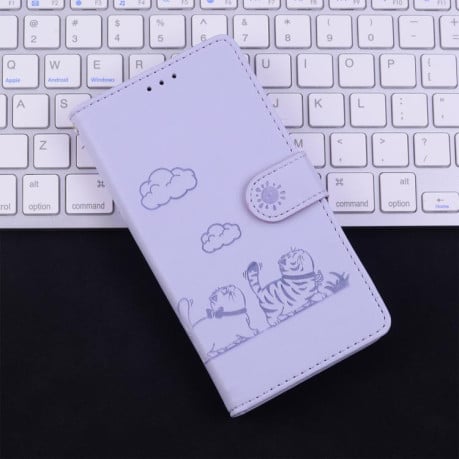 Чохол-книжка Cute Cats з магнітним хлястиком+захист сканування RFID на Xiaomi Redmi 15C 5G / 4G EU 173mm / Poco C85 5G - фіолетовий