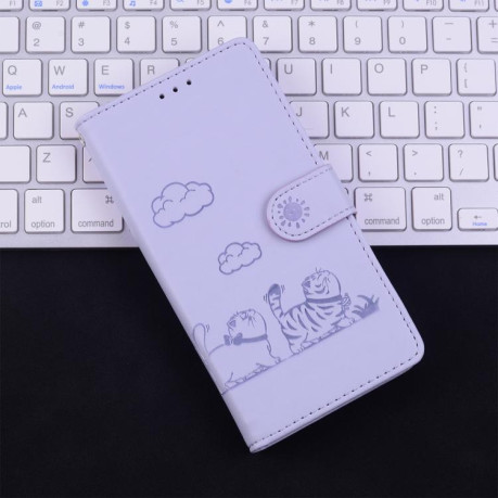 Чехол-книжка Cute Cats RFID Leather для Xiaomi Redmi Note 14 4G 164.84mm - фиолетовый