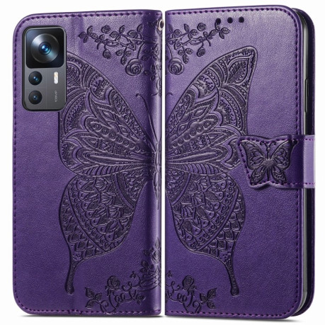 Чехол-книжка Butterfly Love Flower Embossed на Xiaomi 12T / 12T Pro / Redmi K50 - фиолетовый