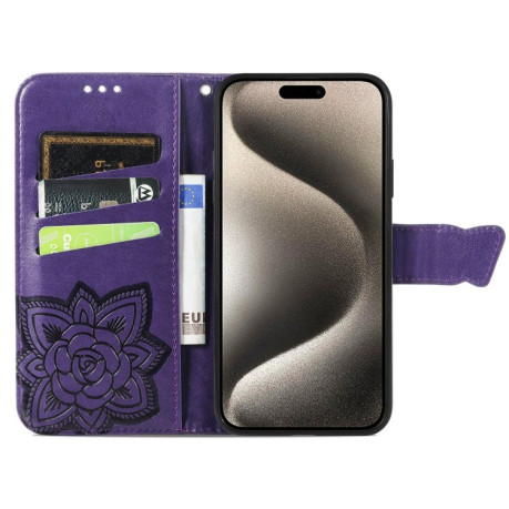 Чохол-книжка Butterfly Love Flower Embossed для iPhone 16 Pro Max - фіолетовий