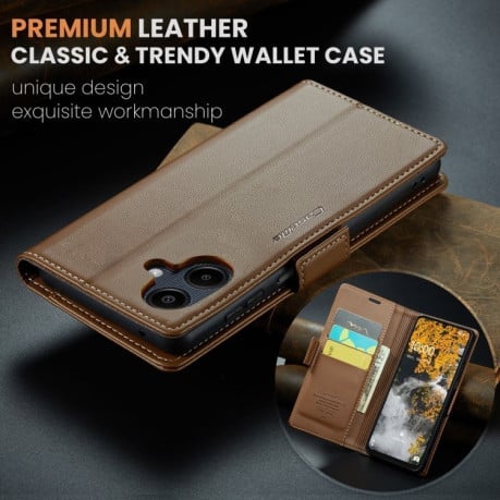 Чехол-книжка CaseMe 023 Butterfly Buckle Litchi Texture RFID Anti-theft Leather на Samsung Galaxy A07 / A06 - коричневый