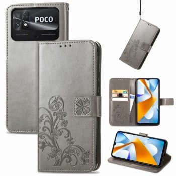 Чохол-книжка Four-leaf Clasp Embossed на Xiaomi Poco C40/Redmi 10c - сірий