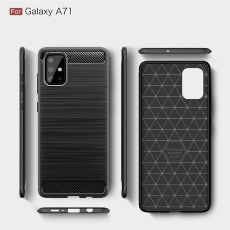 Чехол Brushed Texture Carbon Fiber на Samsung Galaxy A71 - черный
