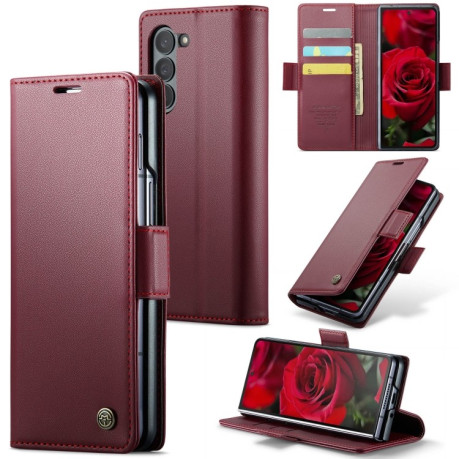Чехол-книжка CaseMe 023 Butterfly Buckle Litchi Texture RFID для Samsung Galaxy  Fold 6 5G - винно-красный