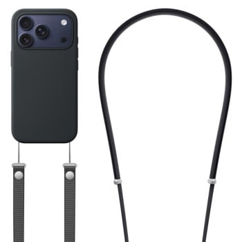 Силиконовый чехол Crossbody Lanyard Liquid Silicone Case на iPhone 17 Pro Max - черный