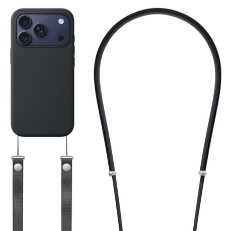 Силиконовый чехол Crossbody Lanyard Liquid Silicone Case на iPhone 17 Pro Max - черный