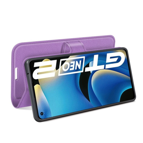 Чехол-книжка Litchi Texture на Realme GT NEO 3T/GT 2/ GT Neo 2 - фиолетовый