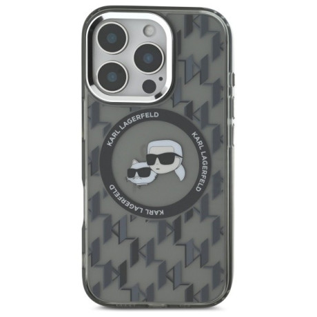 Оригінальний чохол Karl Lagerfeld IML Monogram Karl &amp; Choupette Head MagSafe для iPhone 16 Pro - Black